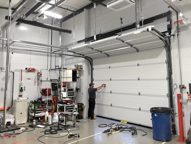 Glastonbury Garage Door Repair certified technician performing commercial door repair at a Glastonbury business facility