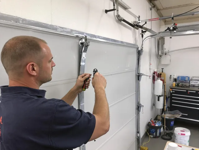 Before and after garage door dent repair by Glastonbury Garage Door Repair in Glastonbury