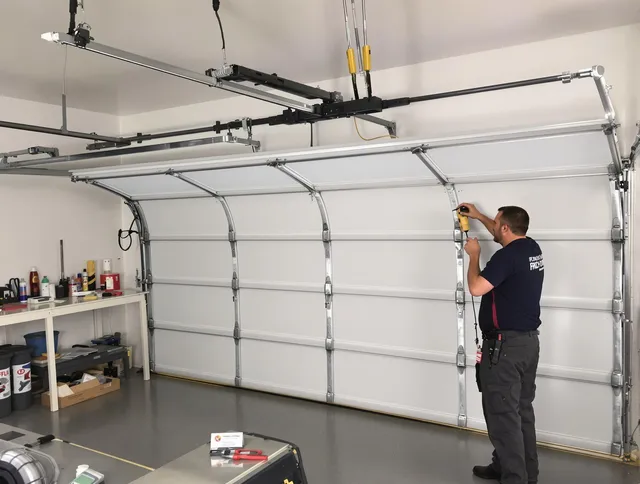 Glastonbury Garage Door Repair certified technician performing overhead door system repair in Glastonbury